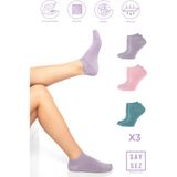 Bambu Kadın Patik Düz Çorap Dikişsiz Premium 3'lü Paket - Pembe - Lila - Su Yeşili - 36 - 40