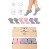 Bambu Kadın Patik Düz Çorap Dikişsiz Premium Kutulu 6'lı Paket - Gri - Pembe - Lila - 36 - 40