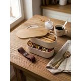 Bambu Kapaklı 2 Katlı Bölmeli Beslenme Çantası Sefer tası Saklama Kabı Seti Lastikli Lunch Box