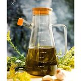 Bambu Kapaklı 900ML Brosiklat Cam Yağdanlık - Şeffaf Ahşap - 1 lt