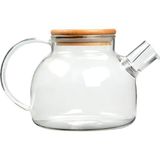 Bambu Kapaklı Borosilikat Cam Demlik 1000ML, Şık ve Kullanışlı Çay Demleme Seti - Açık Beyaz - Gri - Seçenek 1