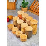 Bambu Kapaklı Cam 3 Boy 4'lü Erzak & Baharat Kavanoz Seti (12 Adet ) (380 Ml- 1000 Ml- 1400 Ml) - Şeffaf - 1,3 lt