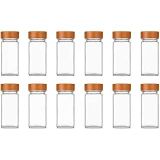 Bambu Kapaklı Cam Baharatlık Seti 12 Adet, Şeffaf Kare Baharat Kavanozu, Plastik Delikli İç Kapaklı Kontrollü Döküm Sistemi, 11x4x4 cm Mutfak Düzenleyici Baharat Saklama Kabı Seti