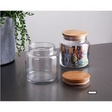 Bambu Kapaklı Cam Kavanoz 2 Adet-0,5 Lt - Beyaz / Şeffaf - 500 ml