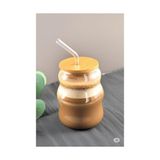 Bambu Kapaklı Cam Pipetli 450 ml Borosilikat Bardak - 1 Adet - 0 - 200 ml