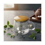 Bambu Kapaklı Cam Süzgeçli Kupa 350 ml | Bitki Çayı, Demleme Çay ve Kahve Kupası | Borosilikat Dayanıklı Cam | Sağlıklı ve Şık - 0 - Siyah - 0 - 200 ml