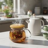 Bambu Kapaklı Cam Süzgeçli Kupa 350 ml | Bitki Çayı, Demleme Çay ve Kahve Kupası | Borosilikat Dayanıklı Cam | Sağlıklı ve Şık