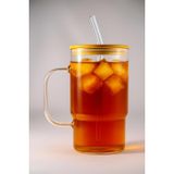 Bambu Kapaklı Isıya Dayanıklı Cam Bardak | 1000ml Şeffaf Mug + Cam Pipet | Sıcak & Soğuk İçecekler için Şık Minimalist Tasarım | Kahve, Çay, Smoothie, Buzlu İçecekler İçin İdeal