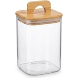 Bambu Kapaklı Kare Borosilikat Cam Kavanoz 1100 Ml, 10 × 15 Cm, Contalı Tutma Kulplu Şeffaf Erzak Kabı, Kahve Bakliyat Kuruyemiş ve Kuru Gıda Saklama - Çok Renkli - Standart