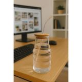 Bambu Kapaklı Motivasyon Cam Bardak / Suluk, 900 Ml, Pipet Hediyeli - Şeffaf