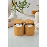 Bambu Kapaklı Pamukluk Makyaj Pamuğu Saklama Kutusu Banyo Organizeri 8X8 Cm Doğal Tasarım