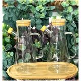Bambu Kapaklı Vakumlu Borosilikat Yağdanlık Seti 2'li, 900 Ml, Doğal Tasarım - Seçenek 1