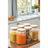 Bambu Kapaklı Vakumlu Cam Kavanoz 6'lı Baharat Takımı, 1000 ml - Ahşap