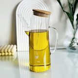 Bambu Kapklı Borosilikat Cam Yağlık &amp; Sirkelik – 1 Litre | Isıya Dayanıklı &amp; Sızdırmaz Tasarım | Bambu Kapaklı Şeffaf Cam Yağdanlık – 1000ML