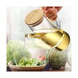 Bambu Kapklı Borosilikat Cam Yağlık & Sirkelik – 1 Litre | Dayanıklı & Sızdırmaz Tasarım | Bambu Kapaklı Şeffaf Cam Yağdanlık – 1000ML - Ahşap