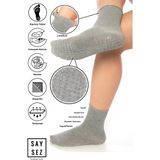 Bambu Kaydırmaz Taban Silikonlu Hac Umre Tavaf Hamile Pilates Yoga Lastiksiz Gri Çorap - 36 - 41 - Gri Melanj