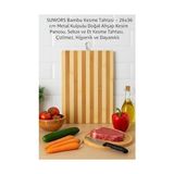 Bambu Kesme Tahtası – 26X36 cm Metal Kulplu Doğal Ahşap Kesim Panosu, Sebze ve Et Kesme Tahtası, Çizilmez, Hijyenik ve Dayanıklı