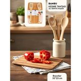 Bambu Kesme Tahtası ve 2'li Servis Kaşığı Seti 33X23CM - Açık Beyaz - Gri - Seçenek 1