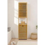 Bambu Kirli Sepetli 1 Raflı Kapaklı Banyo Dolabı Banyo Düzenleyici Çamaşır Sepeti Organizer D - sh