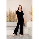 Bambu Kumaş Büyük Beden Dantelli Kısa Kollu Pijama Takımı