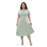 Bambu Kumaş Dantel Yaka Detaylı Battal Beden Kloş Elbise-Çağla-5XL