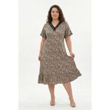 Bambu Kumaş Dantel Yaka Detaylı Battal Beden Kloş Elbise-Çıtır Leopar-6XL
