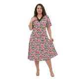 Bambu Kumaş Dantel Yaka Detaylı Battal Beden Kloş Elbise-Çok Renkli-6XL