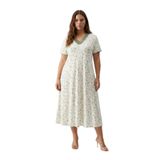 Bambu Kumaş Dantel Yaka Detaylı Battal Beden Kloş Elbise-Doğa Desen-4XL