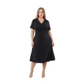 Bambu Kumaş Dantel Yaka Detaylı Battal Beden Kloş Elbise-Siyah-4XL