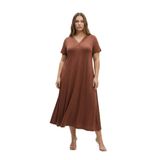 Bambu Kumaş Dantel Yaka Detaylı Battal Beden Kloş Elbise-Tarçın-5XL