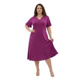 Bambu Kumaş Dantel Yaka Detaylı Battal Beden Kloş Elbise-Vişne Çürüğü-5XL