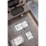 Bambu Kumaş Kaymaz Tabanlı Yıkanabilir 3'Lü Klozet Takımı Dijital Baskı Banyo Paspas Seti Bklz0005 Renkli 60 X 100