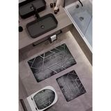 Bambu Kumaş Kaymaz Tabanlı Yıkanabilir 3'Lü Klozet Takımı Dijital Baskı Banyo Paspas Seti Bklz0007 Renkli 60 X 100