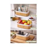 Bambu Meyvelik Sepeti 3’lü Set – Küçük, Orta, Büyük Boy – Çıkarılabilir Kumaş Astarlı – Doğal Ahşap Dekoratif Tezgah & Masa Üstü Organizer (Large) - Kestane Akaju - Option-1