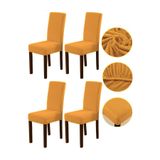 Bambu Nano Kumaş Likralı Sandalye Kılıfı Lastikli Yıkanabilir Esnek Sandalye Örtüsü 4’lü Set (Hardal)