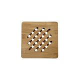 Bambu Nihale, Kare Şekilli, Çizgili Tasarım, Ahşap Malzeme, Tencere Tava Altlığı, 17 cm, Nemli Bezle Silinebilir