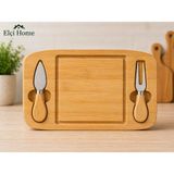 Bambu Oval Peynir Sunum Tahtası - 2 Bıçaklı Bambu Oval Peynir Kesme Tahtası - Elçi Home