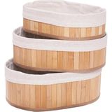 Bambu Oval Sepet Doğal Astarlı Çok Amaçlı Saklama Kutusu - Banyo Kozmetik Mutfak Dolap