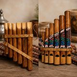Bambu Pan Flüt 6’lı 15X8 cm Otantik Dekoratif Duvar Süsü El Yapımı Müzik Aleti - Çok Renkli