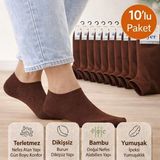 Bambu Patik Çorap 10'lu Paket Unisex - 40 - 44 - Kahverengi