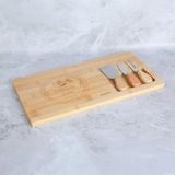 Bambu Peynir Sunum Tahtası ve 3’lü Paslanmaz Çelik Bıçak Seti – Şık Servis & Sunum 37X18X1,5CM