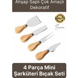 Bambu Saplı 4'lü Mini Şarküteri Bıçakları Servis Sunumluk Peynir ve Ekmek Kesimi İçin Spatula Seti