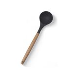 Bambu Saplı Silikon Kepçe, Bambu Uzun Silikon Çorba ve Sos Kepçesi 27CM 3 Renk Seçenekli (Siyah) - 0,5 L