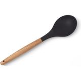 Bambu Saplı Silikon Servis Kaşığı, Bambu Uzun Silikon Servi Kaşığı 28CM 3 Renk Seçenekli, - Çok Renkli