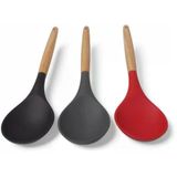 Bambu Saplı Silikon Servis Kaşığı, Bambu Uzun Silikon Servi Kaşığı 28Cm 3 Renk Seçenekli, Yemeklerinizi Servis Etmek İçin Silikon Servis Kaşığı (Kirmizi)