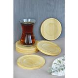 Bambu Serisi 10 cm Genişlikte Yuvarlak 6'lı Çay Bardağı Altlığı - Kestane Akaju - Option-1