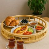 Bambu Serisi 35 cm Çitli Yuvarlak Tepsi - Çok Renkli