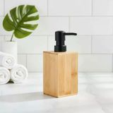 Bambu Sıvı Sabunluk | Ahşap El Sabunu, Losyon Ve Şampuan Dispenseri | Modern Banyo, Mutfak Ve Lavabo Düzenleyici (255Ml) | Kare Bambu Sıvı Sabunluk | Mat Siyah Pompalı Ahşap Sabun Şişe