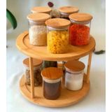 Bambu Standlı 10 Adet 250 ml Bambu Kapaklı Borısilikat Cam Baharatlık Seti Baharatlık Takımı