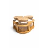 Bambu Standlı 3’lü Cam Baharatlık Seti – Kapaklı, Şık Mutfak Düzenleyici (8x8 cm Kavanoz)